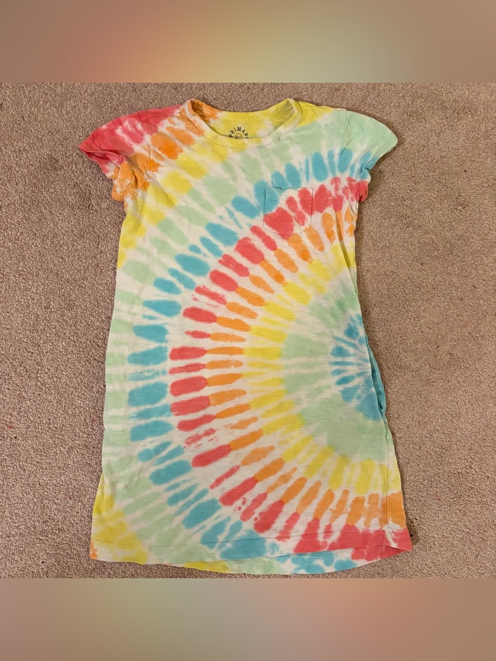 Primary size 6-7 girls Tie-Dye Rainbow Tee pocket Dress